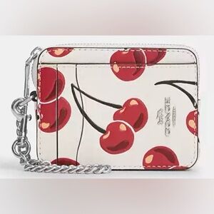 Coach New York NWT gorgeous Zip Card Case With Cherry Print/silver chalk multi